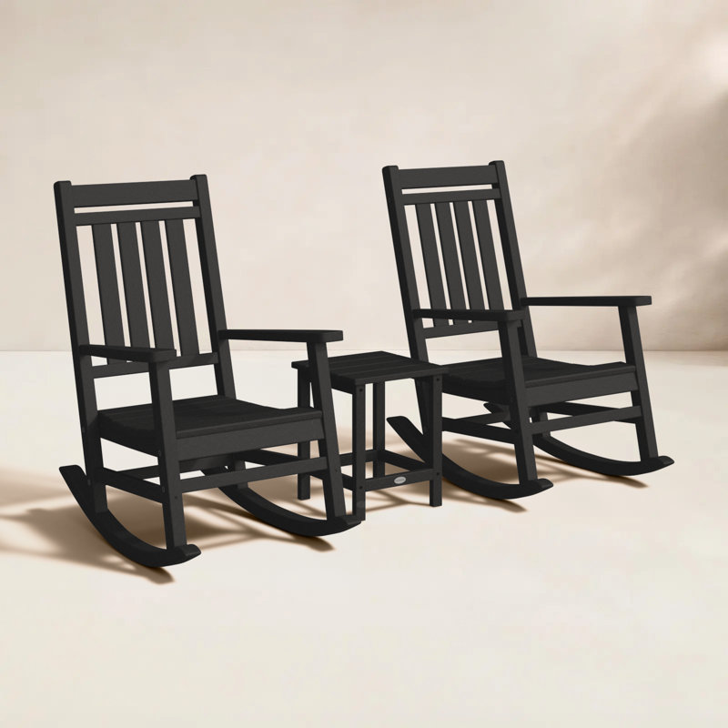 Rocker Estate 3-Piece Rocking Chair Set with Long Island 18" Side Table, Black