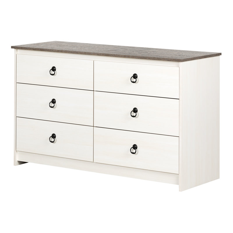 Plenny 6-Drawer Dresser Storage Unit, White Wash/Weathered Oak