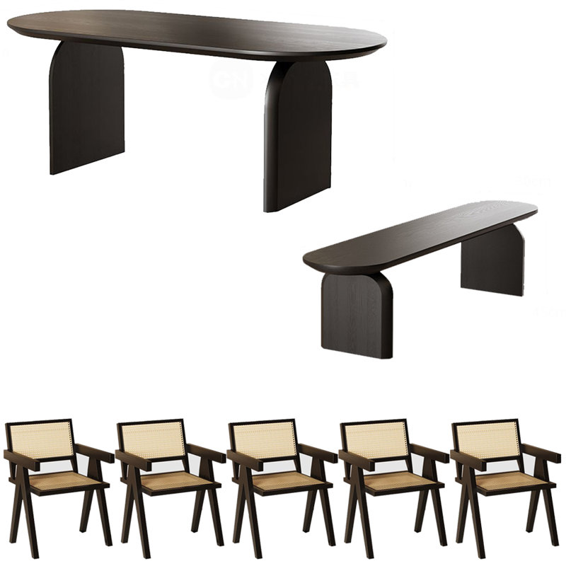 Black solid wood dining table set., 29.5"H x 78.7"L x 31.4"W