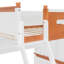Lit superposé simple au-dessus d'un lit double en bois avec garde-robe, tiroirs, tablettes et lumière DEL (blanc + orange)
