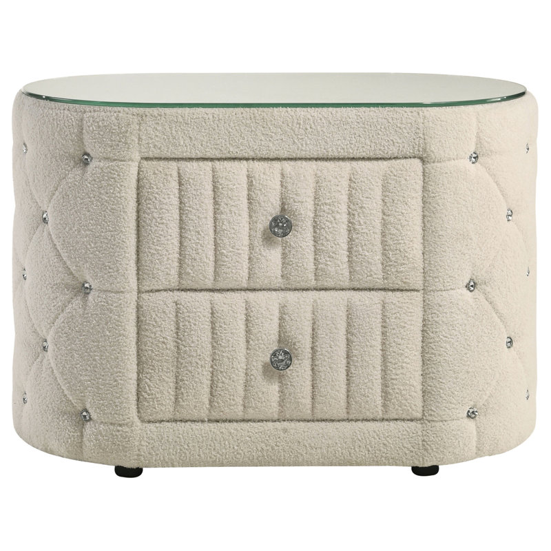 Table de chevet rembourrée 2 tiroirs Santiago Ivory