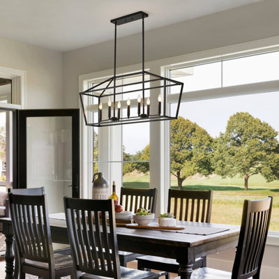 5-Light Farmhouse Kitchen Island Chandelier, Adjustable Linear Lantern Pendant for Dining Room