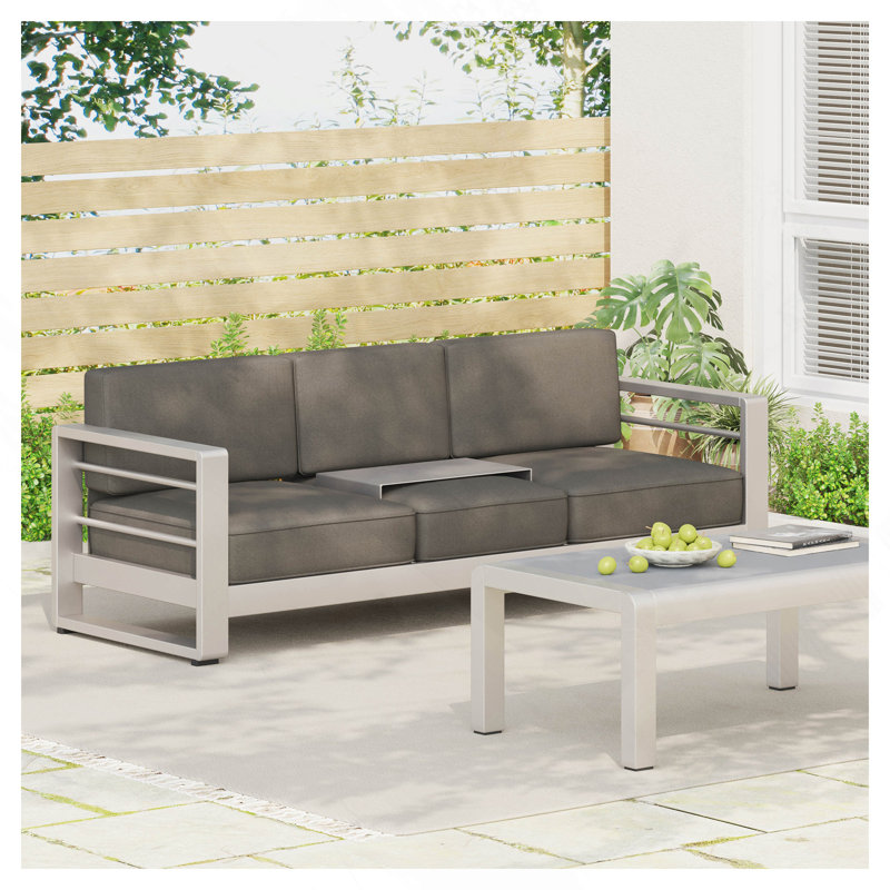 Canapé 3 places avec plateau en métal, Grey Cushion/Silver Frame