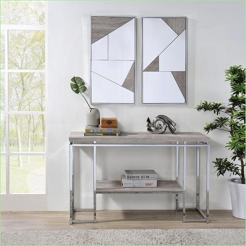 Table basse contemporaine en chêne naturel avec structure en chrome - Décoration de salon compact