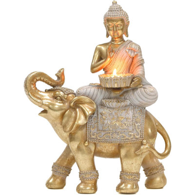 Statue de bouddha en or 11,5 po avec porte-bougie