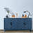 Retroy Vintage 4-Door Credenza Cabinet - 60" Navy Blue Storage Buffet With M-Shaped Panel Doors, Solid Wood Base For Dining Room & Living Room