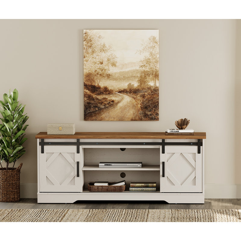 Laziza Solid Wood Mid Century Morden TV Stand for TVs up to 65", White/Brown