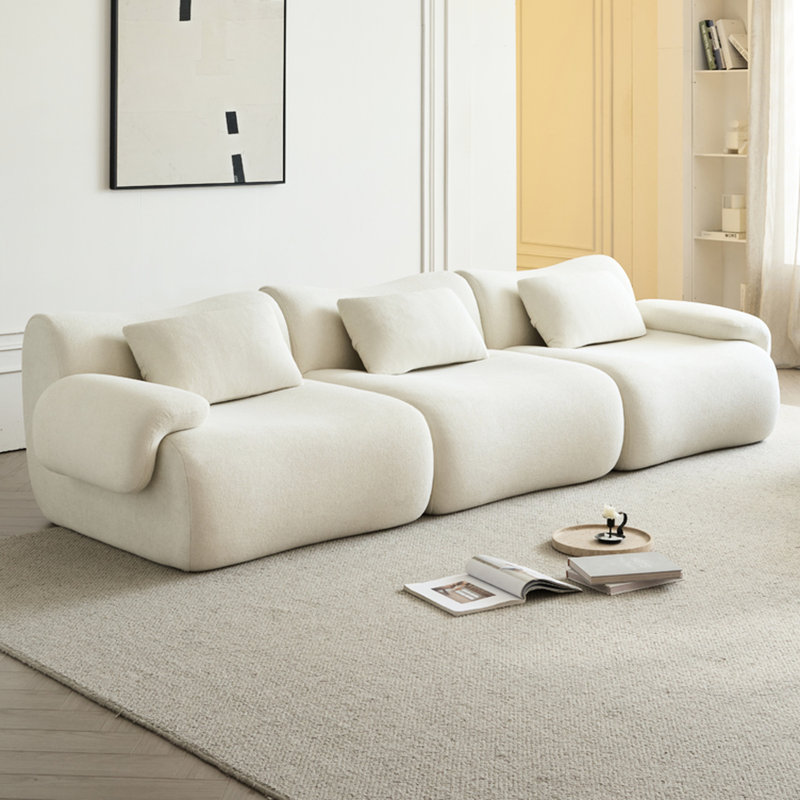Canapé 3 places beige et blanc, utilisant une éponge haute densité 33d, tissu de qualité, design, style minimaliste moderne pour chambre à coucher modulaire avec 3 sièges, éponge en tissu