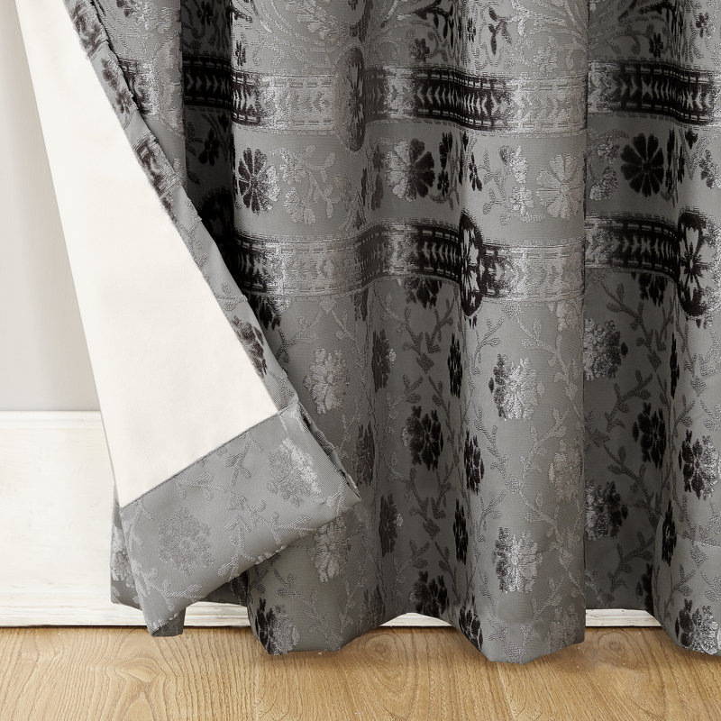 Gray Velvet Medallion Blackout Grommet Curtain Panel
