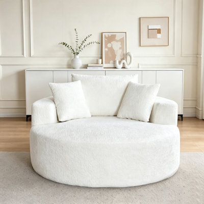 Fauteuil pivotant surdimensionné, fauteuil nuage en chenille de 140 cm avec assise ronde et profonde, fauteuil lounge pivotant à 360° avec 3 coussins pour salon, chambre et appartement