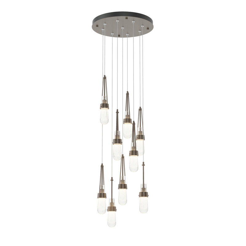 Luminaire suspendu 9 lumières Link, Bronze, Standard: 19" to 80", Verre antique transparent