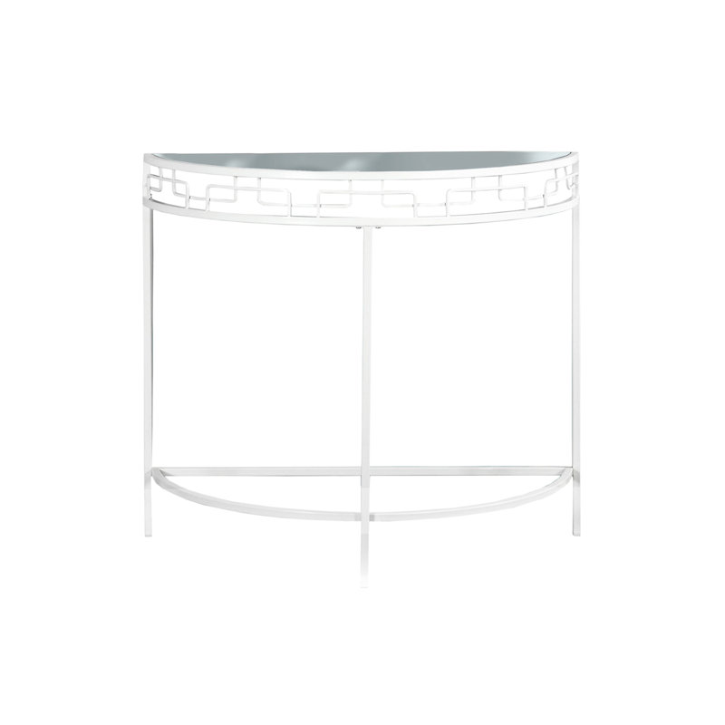 Console d'appoint moderne : design demi-lune avec métal blanc et verre trempé, élément contemporain pour salon
