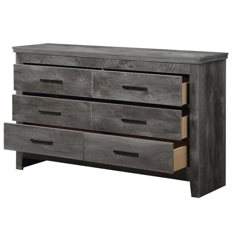 Commode 6 tiroirs Vidalia, finition chêne gris rustique