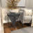Teak Wood Handmade Mosaic Pyramid Geometric Side End Gray Accent Table with Black Metal Stand