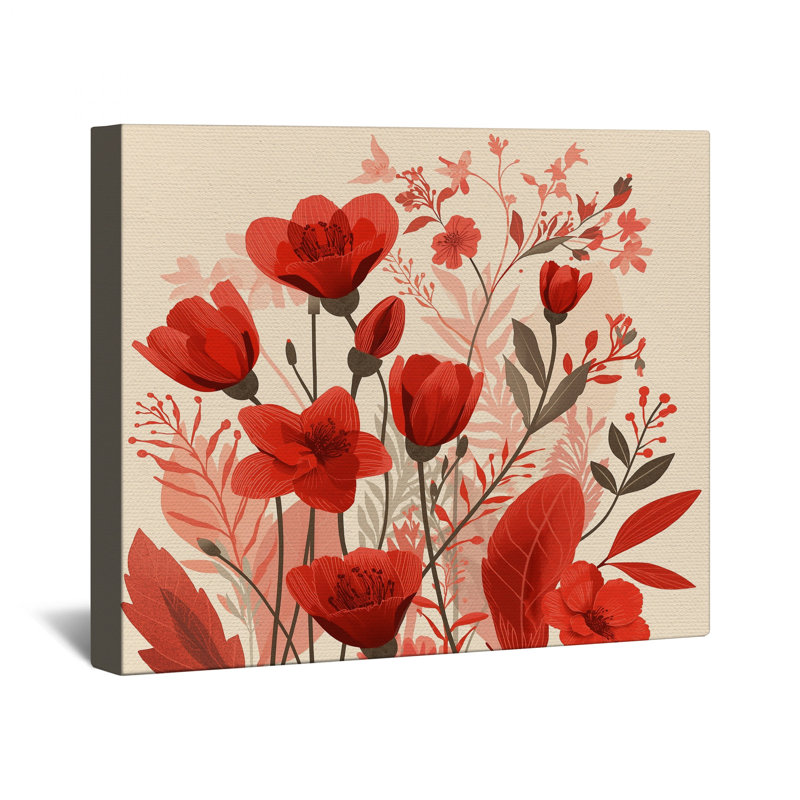 Toile de galerie rouge à motif floral sur plusieurs formats, 12 x 12 inches