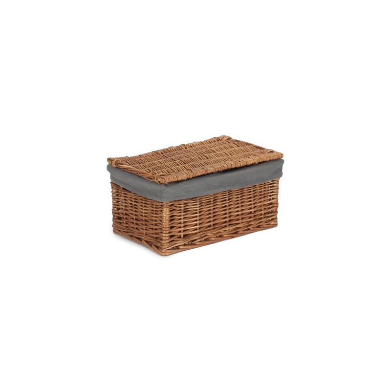 Wicker Storage Basket Hamper with Lining, Double Steamed/Grey Lining , 23cm H x 30cm W x 42cm D