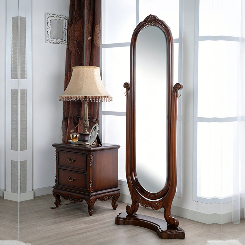 Miroir en verre de forme spéciale 66,93 po avec cadre en acajou brun