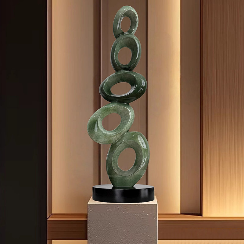 Modern Minimalist Resin Wooden Base Five Blessings Jade Stacking Sculpture Decoration Item