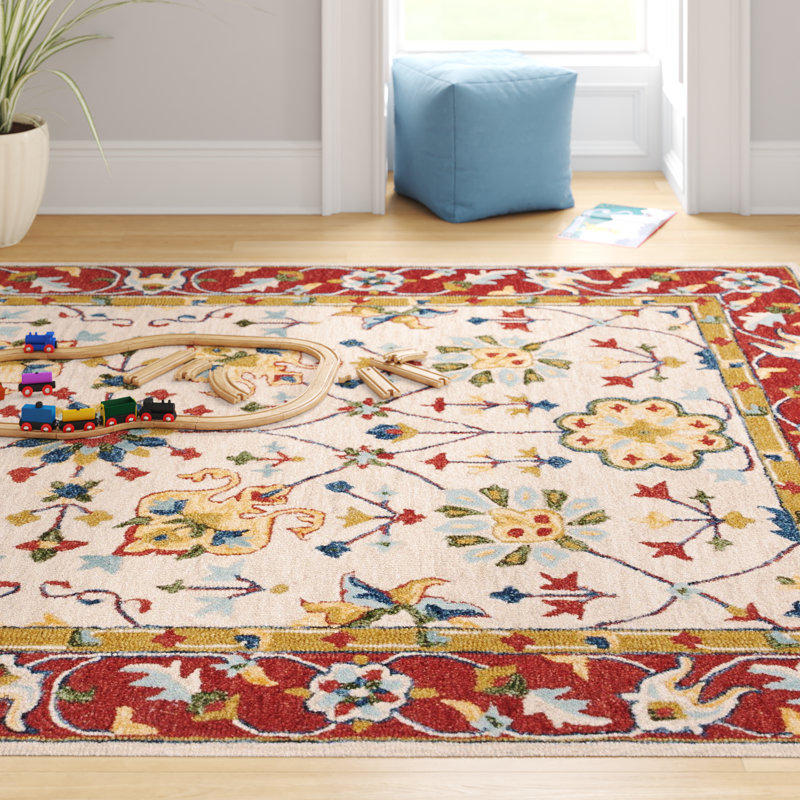 Tapis 386 Argonaut Micro-Loop en ivoire / rouge, Rectangle 8 pi x 10 pi
