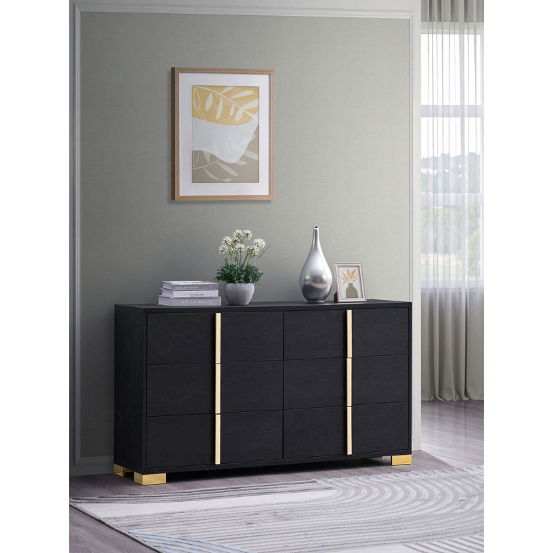 Commode 6 tiroirs, Noir