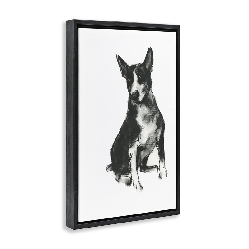 Dessin de chien gris anthracite par Cartissi, Cadre flottant gris lustré, H 31 po x l 21 po