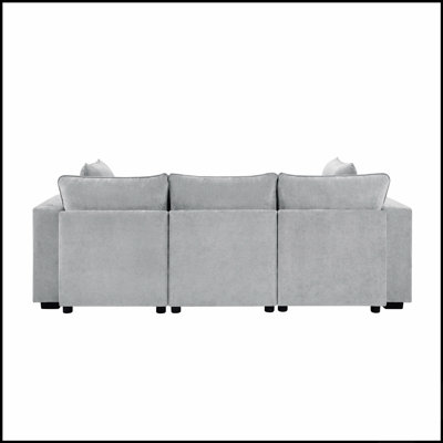 Canapé d'angle moderne au design modulaire, pouf amovible, accoudoirs de rangement et ports USB pour une utilisation polyvalente