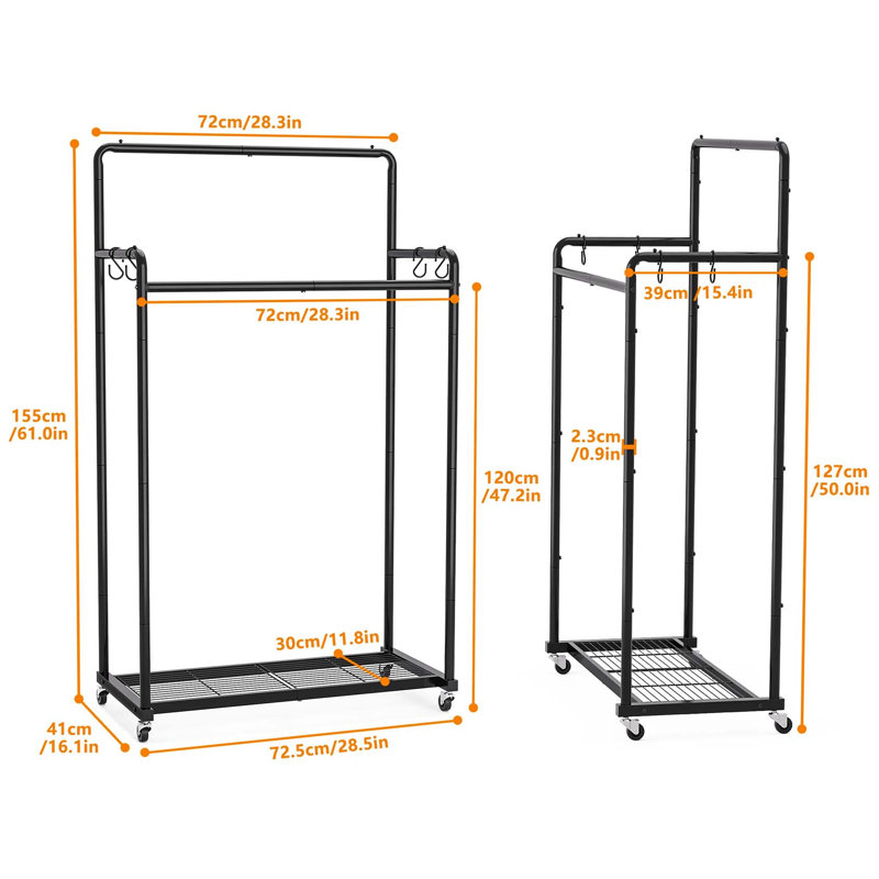 Bonville 72cm Rolling Clothing Rack, Black