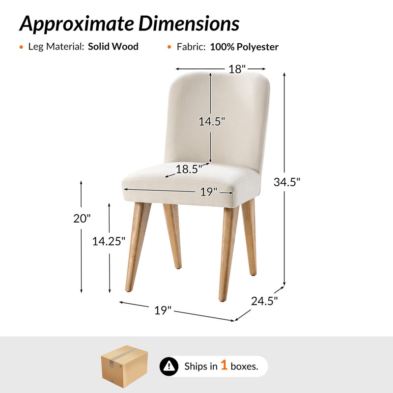 Ensemble de 2 chaises de salle à manger rembourrées avec pieds en bois massif Jeremias, Beige