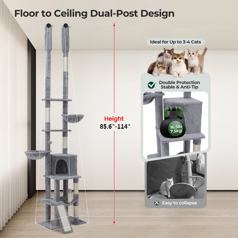 Tour pour arbre à chat à hauteur réglable du sol au plafond