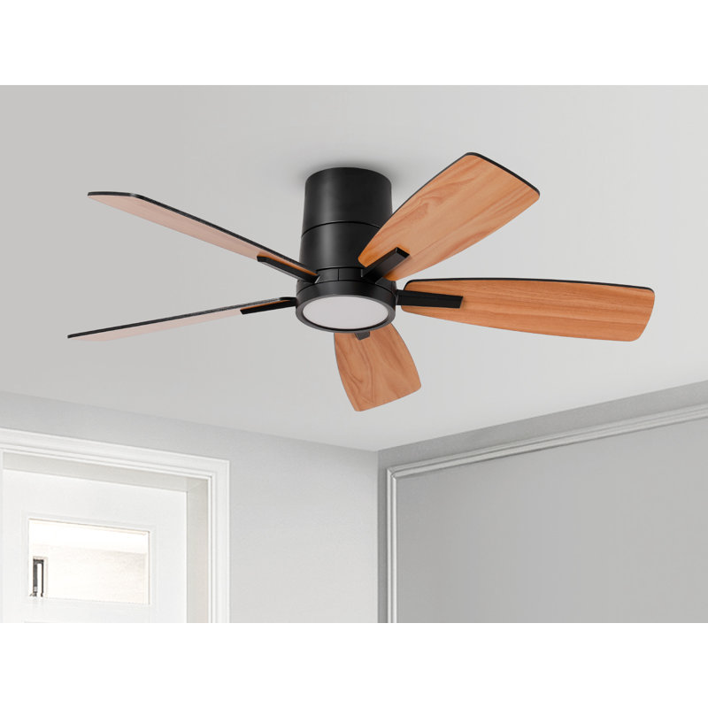 2pcs 42'' Ceiling Fans With Light With Remote Control, Black with Walnut/Black Blades