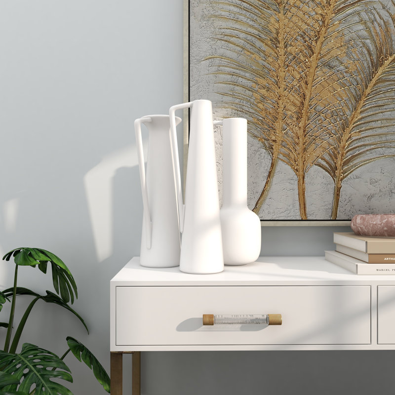 Vase en céramique Cosmoliving By Cosmopolitan, Blanc, H 17 po x l 18 po x P 6 po