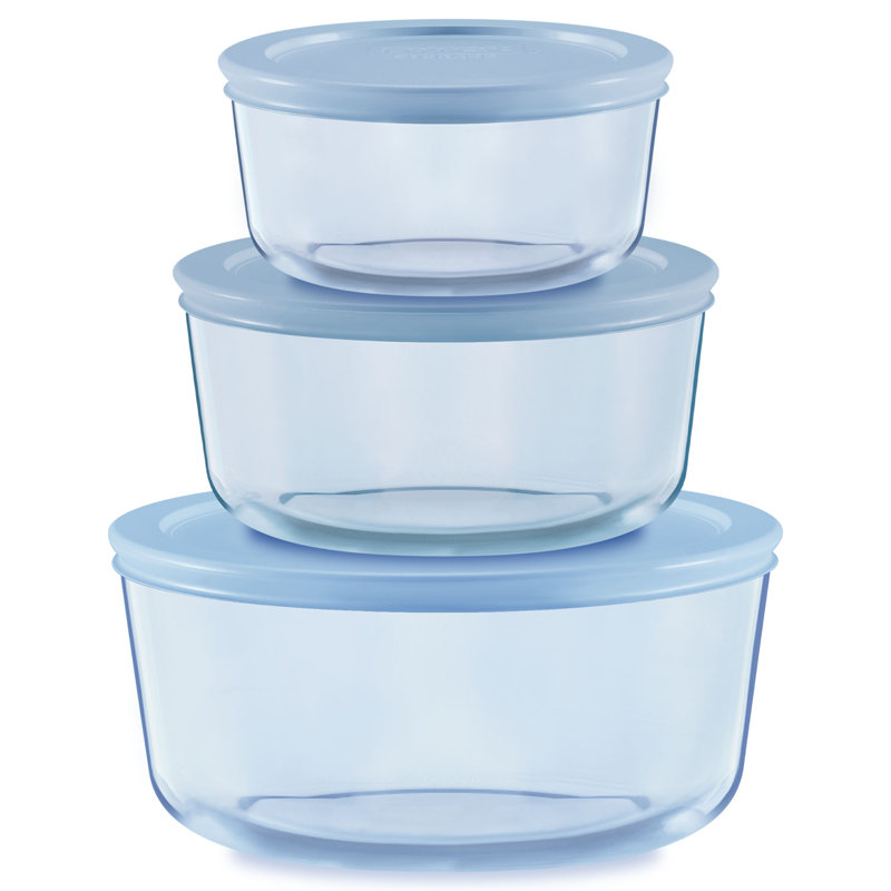 Pyrex Simply Store Tinted 3-Pack Round Storage Set with Plastic Lids, Blue