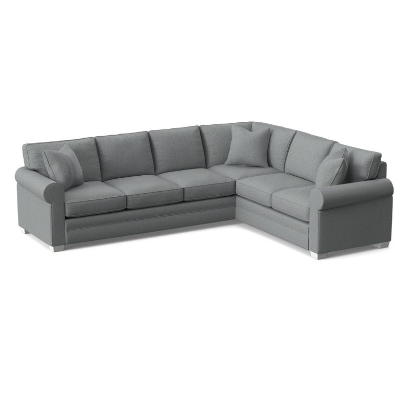 Bedford Upholstered L-Sectional, Frost White Finish, Light Blue Performance Fabric; 0851-55, Right Hand Facing