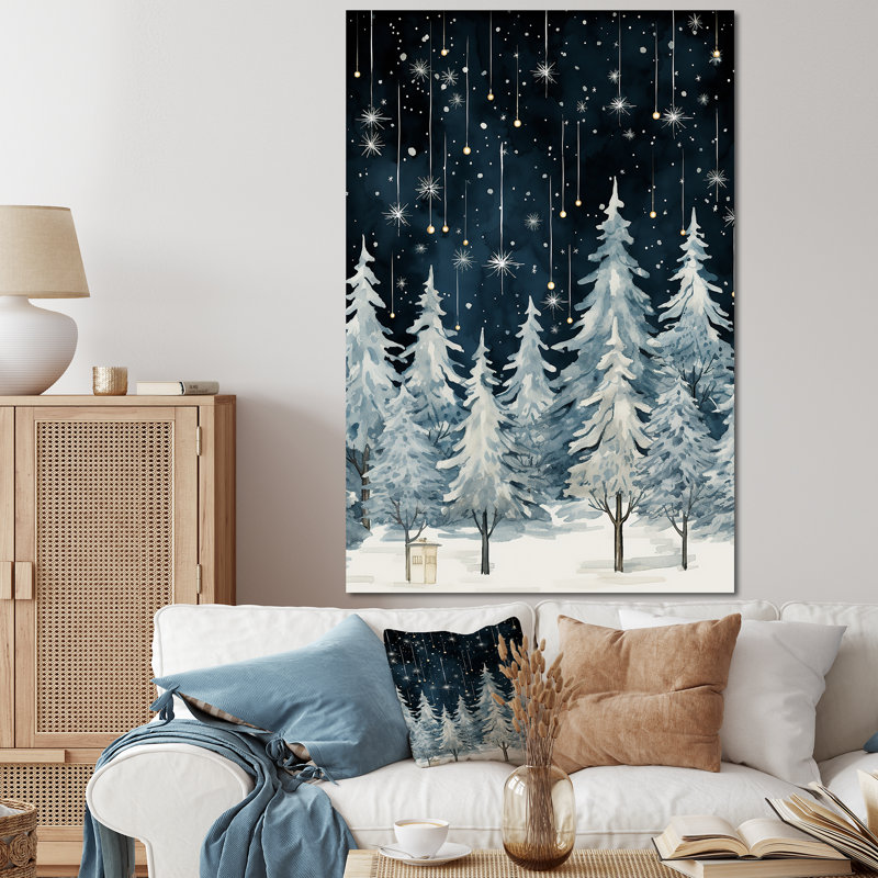 «Winter Pine Tree Starry Night Sky I», reproduction sur toile encadrée, Toile tendue, H 60 po x l 40 po x P 1,5 po