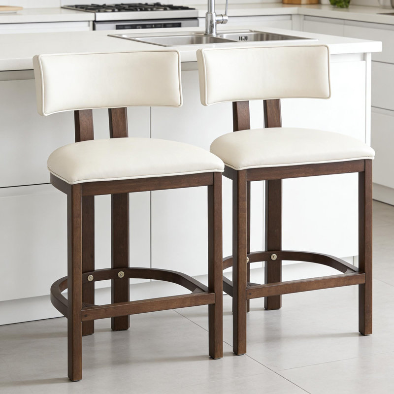 Ensemble de 2 tabourets de comptoir revêtus de bois d'hévéa 26 po avec siège en mousse, ensemble de 2, Noyer