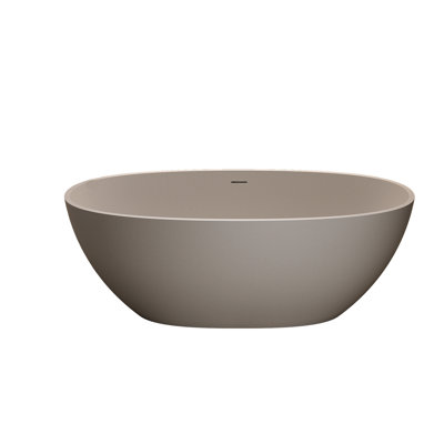 55'' Freestanding Bathtub Of Solid Surface Resin Stone, Beige Color, Overflow And Pop - Up Drain, Wear , Spacious For Single Use, Ergonomic Design, Smooth Touch, Simple To Maintain Install, 30.34