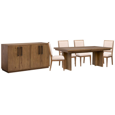 Extendable Trestle Dining Table With 4 Side Chairs And Buffet
