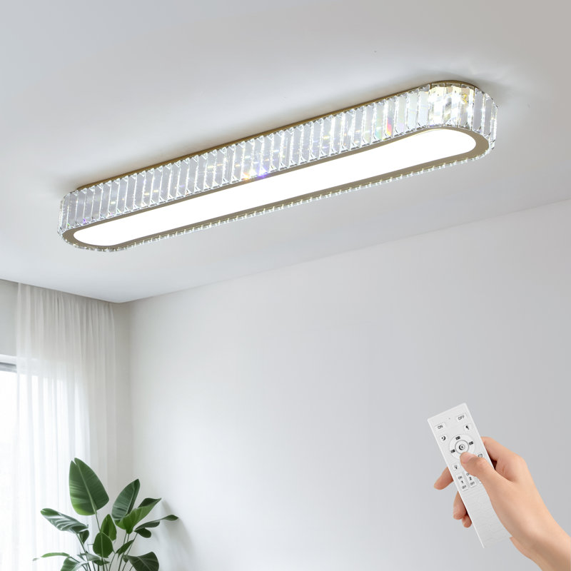 Plafonnier encastré à intensité variable 1 lumière rectangulaire en cristal à 1 lumière de 47,2 po, L 47,24 po x P 5,91 po
