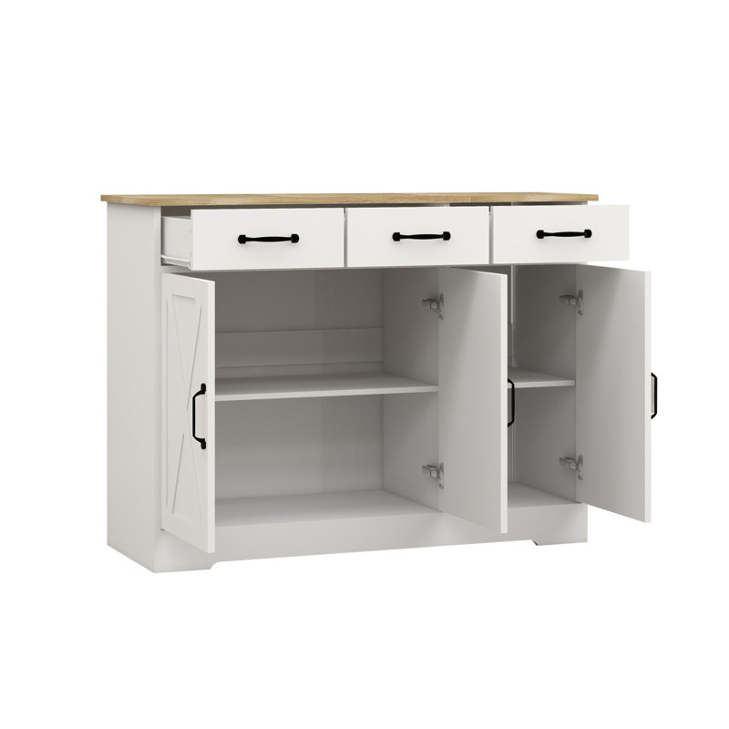 Buffet Farmhouse avec 3 tiroirs et 3 portes, rangement durable pour la salle à manger, le salon et la cuisine