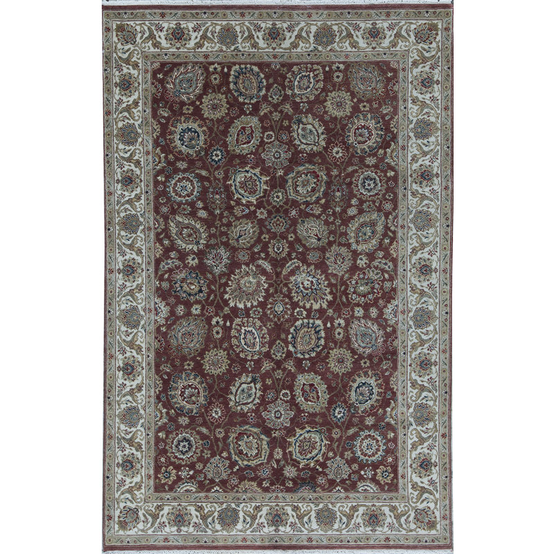 Tapis rouge et ivoire noué à la main de haute qualité