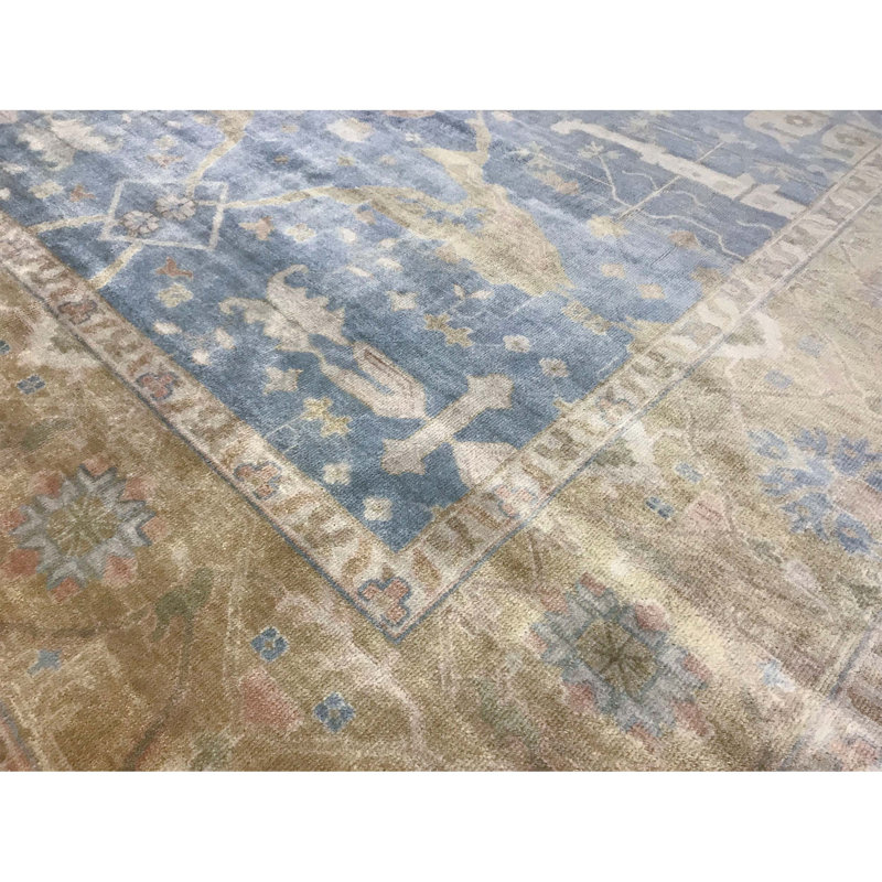 Demirji Oushak Wool Oriental Area Rug in Light Blue/Gold