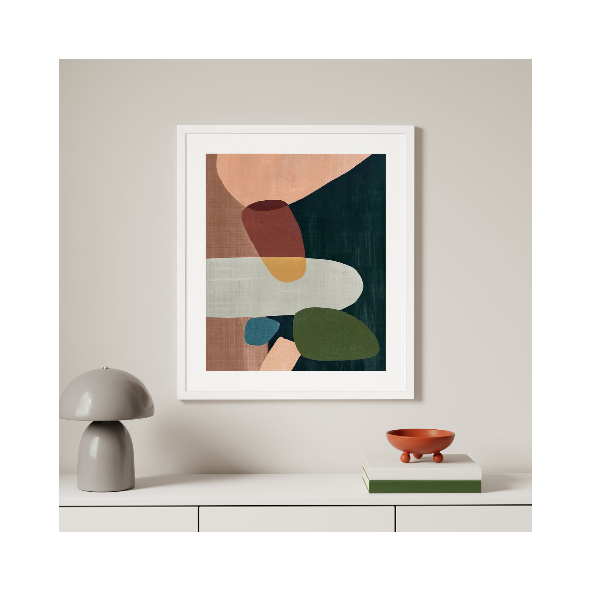 Stacking Pebbles I Mauve by Eva Watts, Matte White, 33.5" H x 29" W x 0.75" D