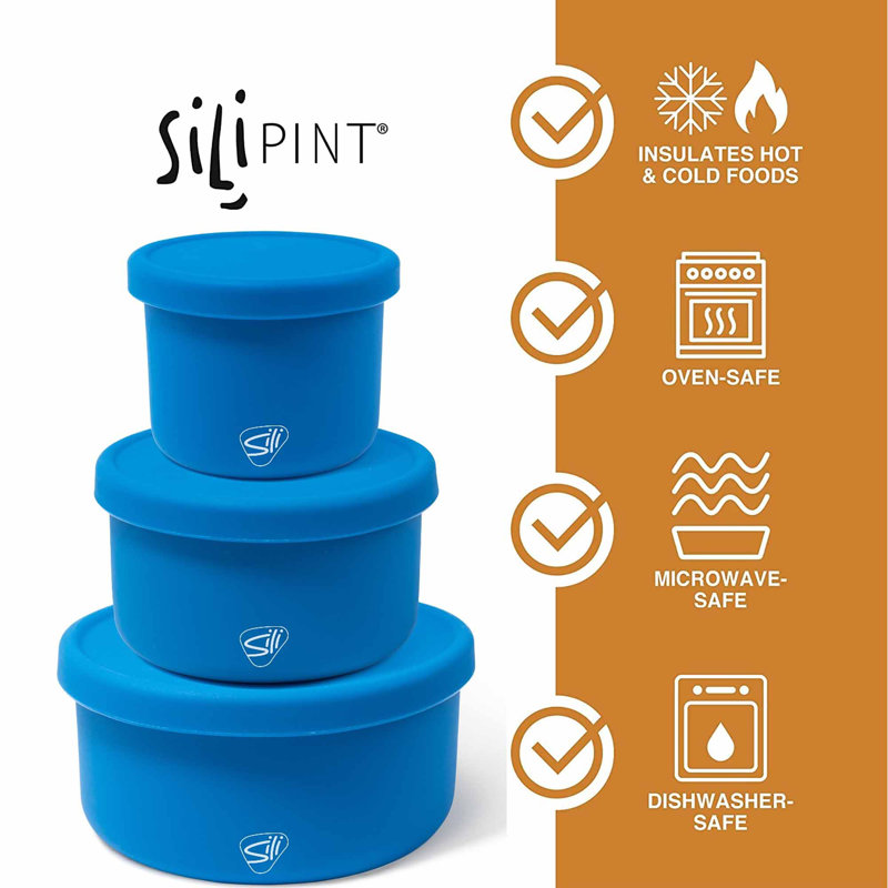 Silipint: Bols à couvercle en silicone: ensemble de 3: piscine profonde - 10, 20 et 30 oz - flexible / incassable, rangement, antidérapant, rangement