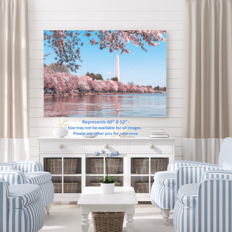 Cerisiers, Washington DC, rivière, rose, reflet, H 26 po x l 50 po x P 1,5 po
