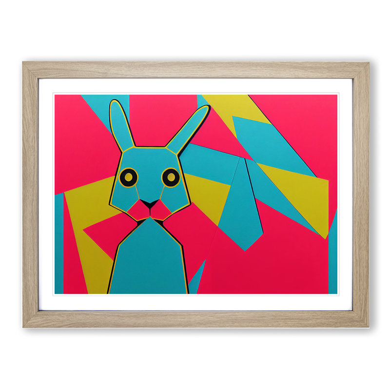 Abstract Rabbit Art - Framed Print, 46cm H x 64cm W x 2cm D, Oak
