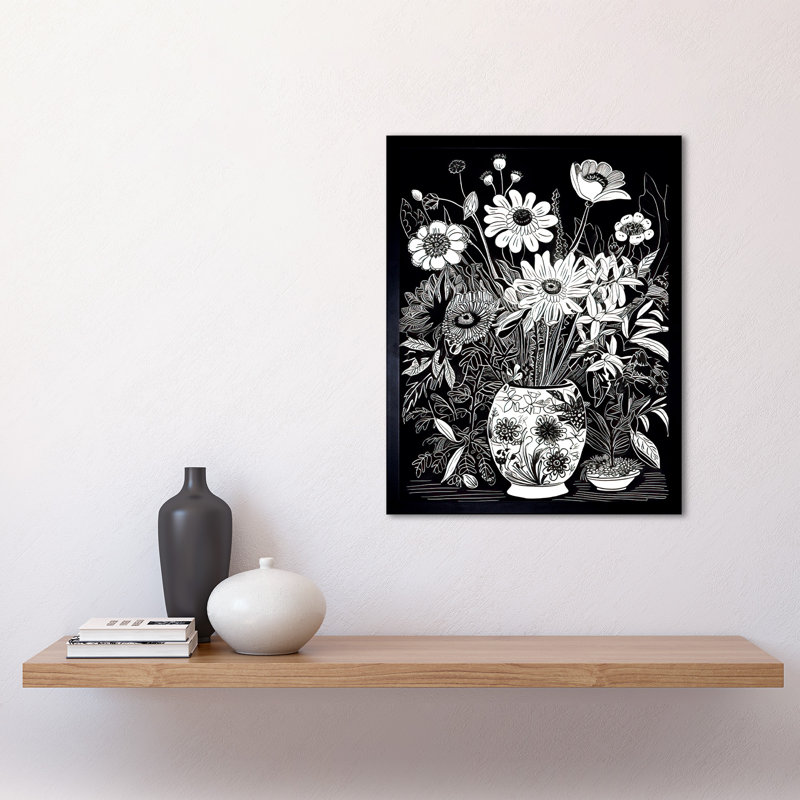Farrand Flower Bouquet Vase Black And White Blind Contour - Single Picture Frame Print