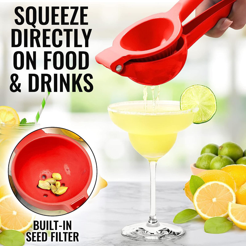 Red Aluminum Manual Citrus Juicer with Ergonomic Handle