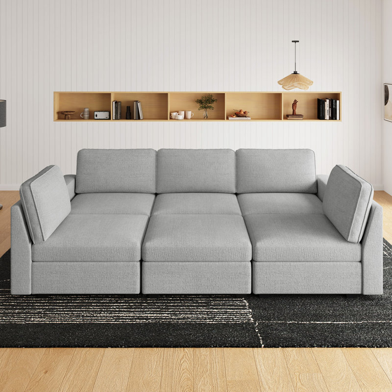 Modular U-Shaped Sectional Sofa, Solid Wood Frame, For Large Living Room & Open Concept Space, Gray Chenille