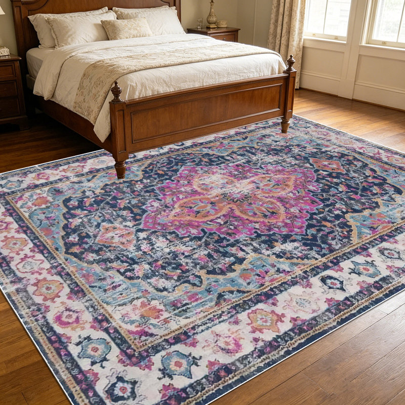 1PC Vintage Distressed Persian Floral area rugs for Living Room, Soft and Comfortable, Suitable for all seasons, easy-to-maintain, machine washable Indoor floor mat, Under Table Farmhouse suitable for dining room, bedroom, entryway, kitchen, home