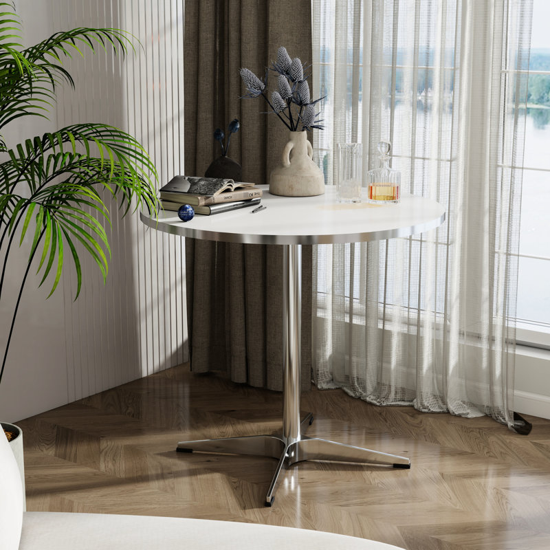 Table de salle à manger et à thé. Surface, teinté. Fabrication stable, convient aux petits espaces. P 24,26 po x l 24,26 po x H 28,65 po Blanc au design minimaliste. Bureau, eau et teinture. Structure, 2 à 4 personnes. P 31,38 po